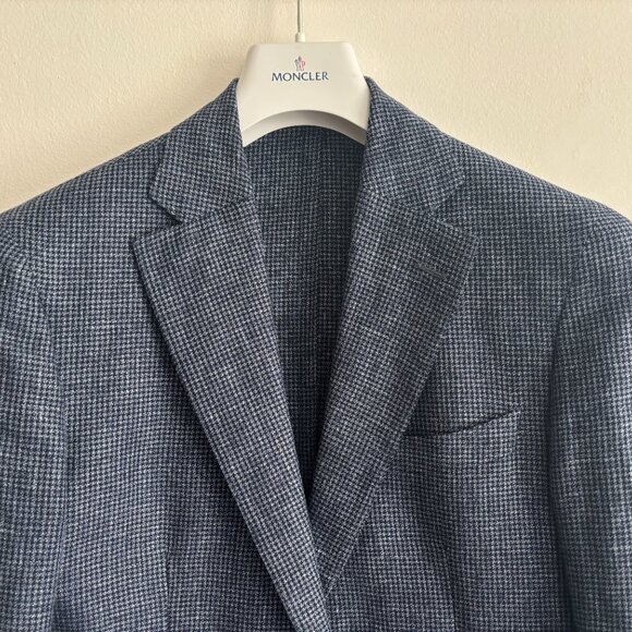 Gardo Bosman Unstructured Blue Houndstooth Wool Linen Sport Coat/ Blazer 38 - 40 - Picture 2 of 11
